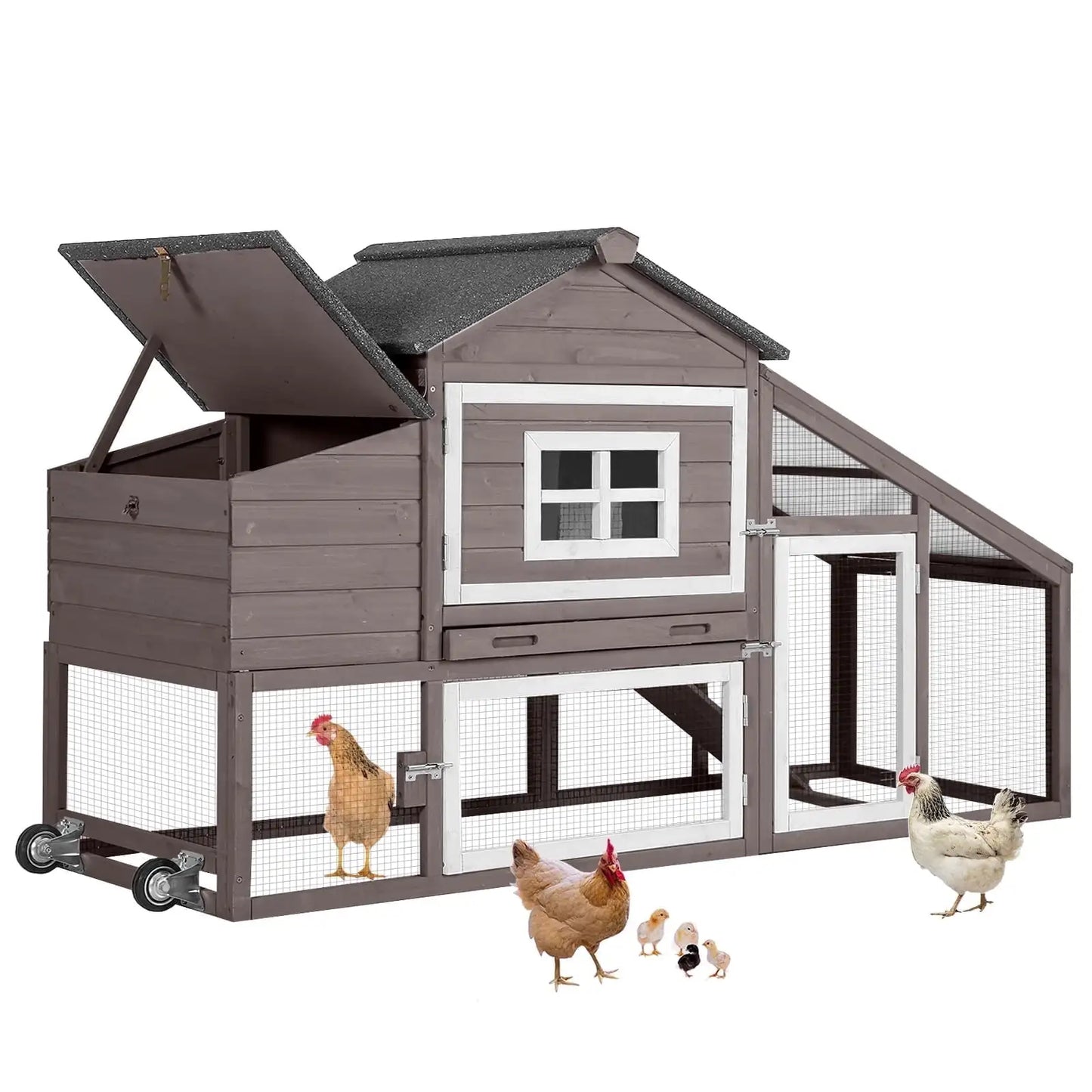 Movable Chicken Coop with Wheels, Large Poultry Cage