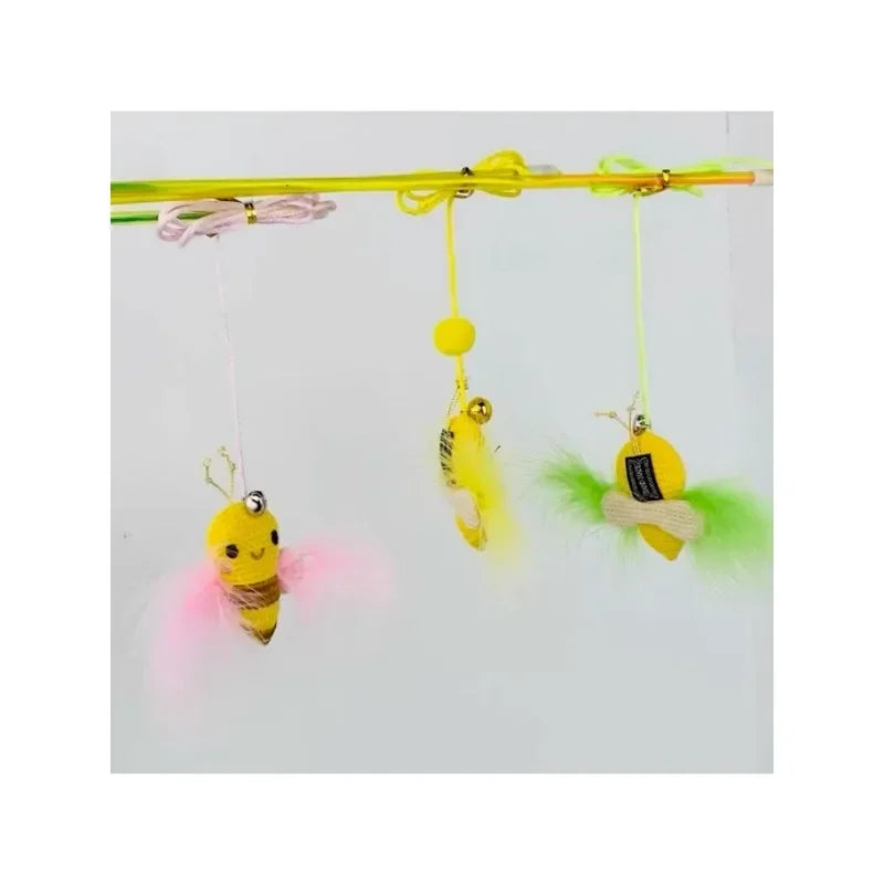 1Pcs Random Color Cat Teaser Wand Funny Fake Feather Bee Toy