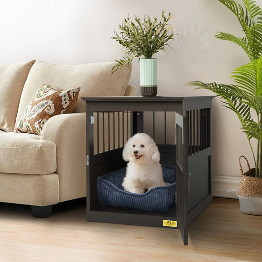 Wooden Dog Crate Kennel Cage Bed Night Stand End Table Brown