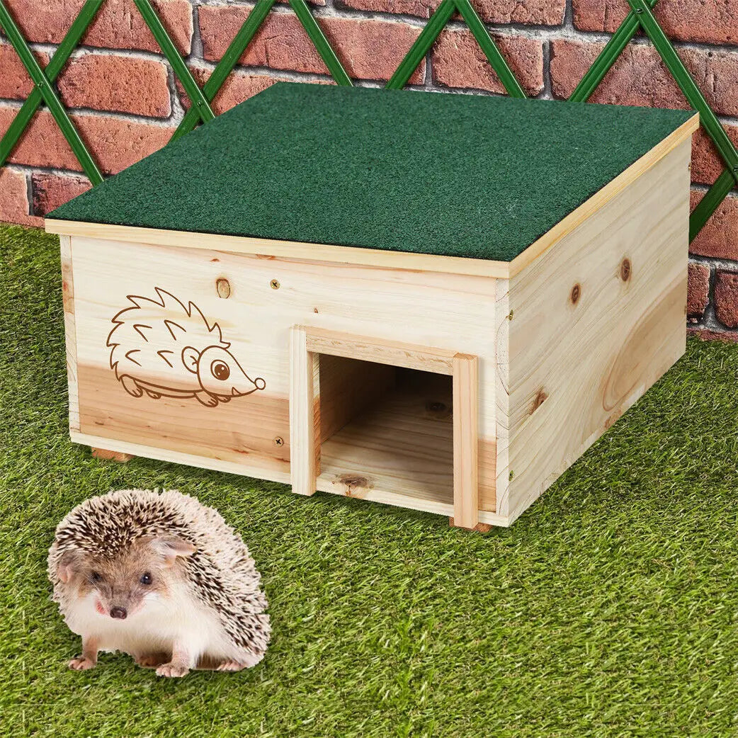 Wooden Hedgehog House Small Animal Shelter Hideout Predator Proof