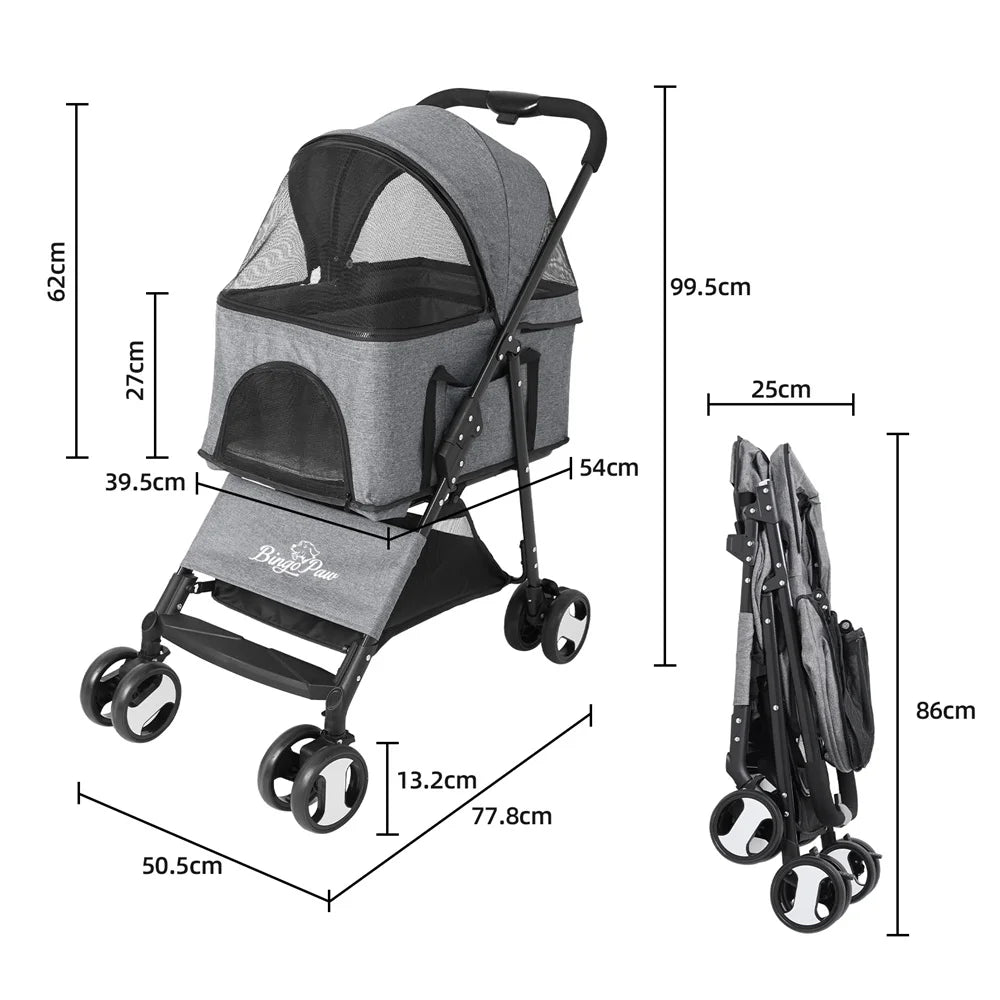 Pet Dog Stroller Foldable Travel Carrier with Rain Cover