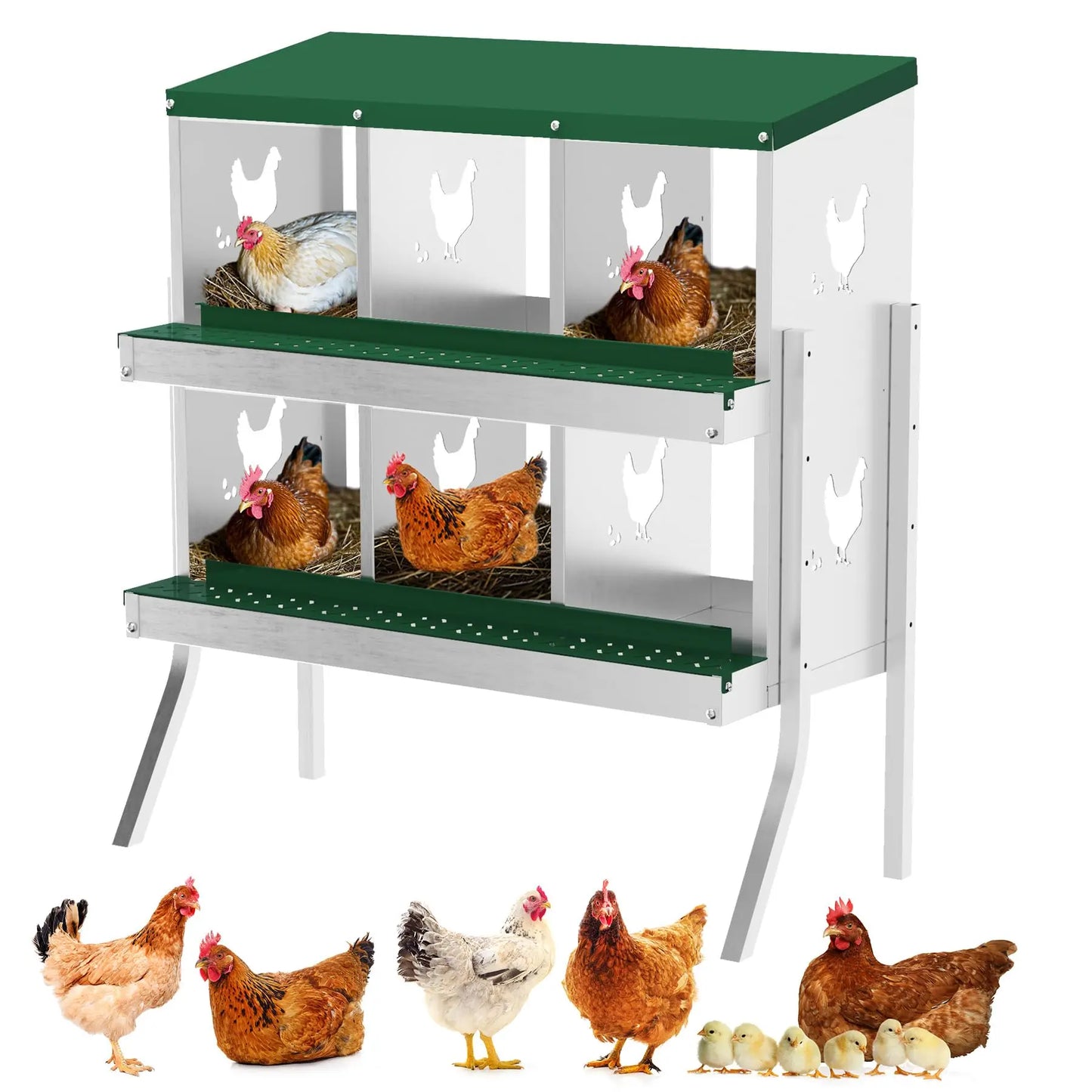 Nesting Boxes for Chickens, 6 Compartment Box with Legs