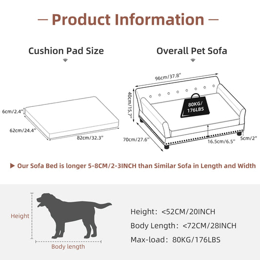 Elevated Dog Bed Sofa Microfiber Leather Cover Luxurious Pet Chair