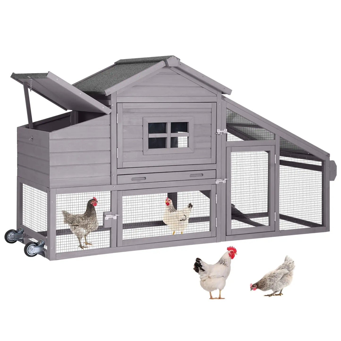 Movable Chicken Coop with Wheels, Large Poultry Cage