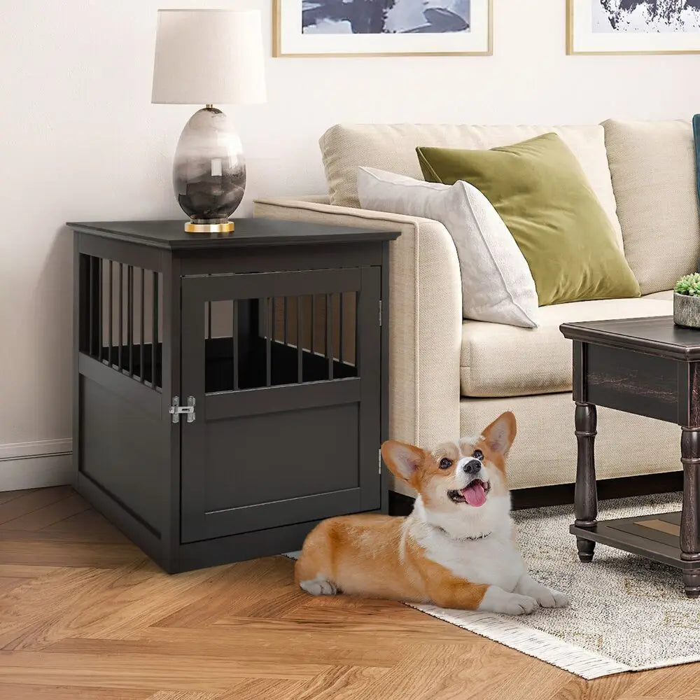 Wooden Dog Crate Kennel Cage Bed Night Stand End Table Brown