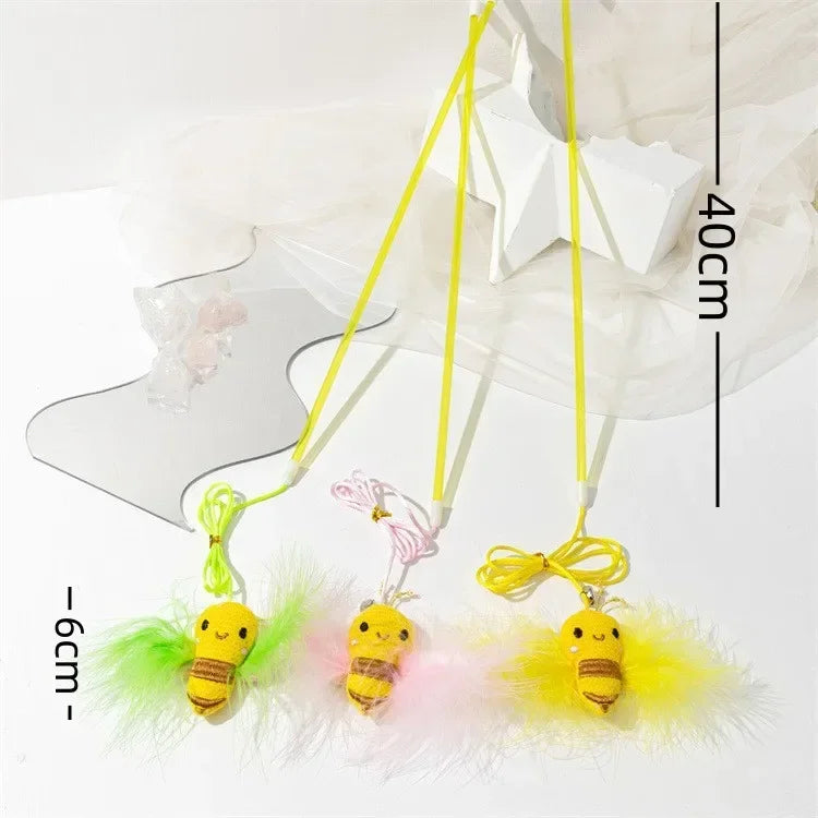 1Pcs Random Color Cat Teaser Wand Funny Fake Feather Bee Toy