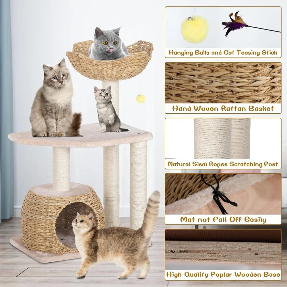 Modern Wood Tree for Indoor Cats Multi-Level Cat Tower