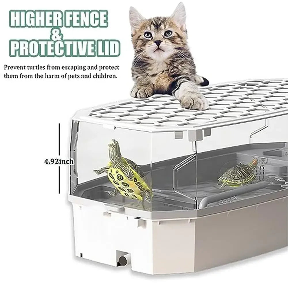 Acrylic Turtle Tank with 5 Inch Fence Hollow Lid 360 Degree Design