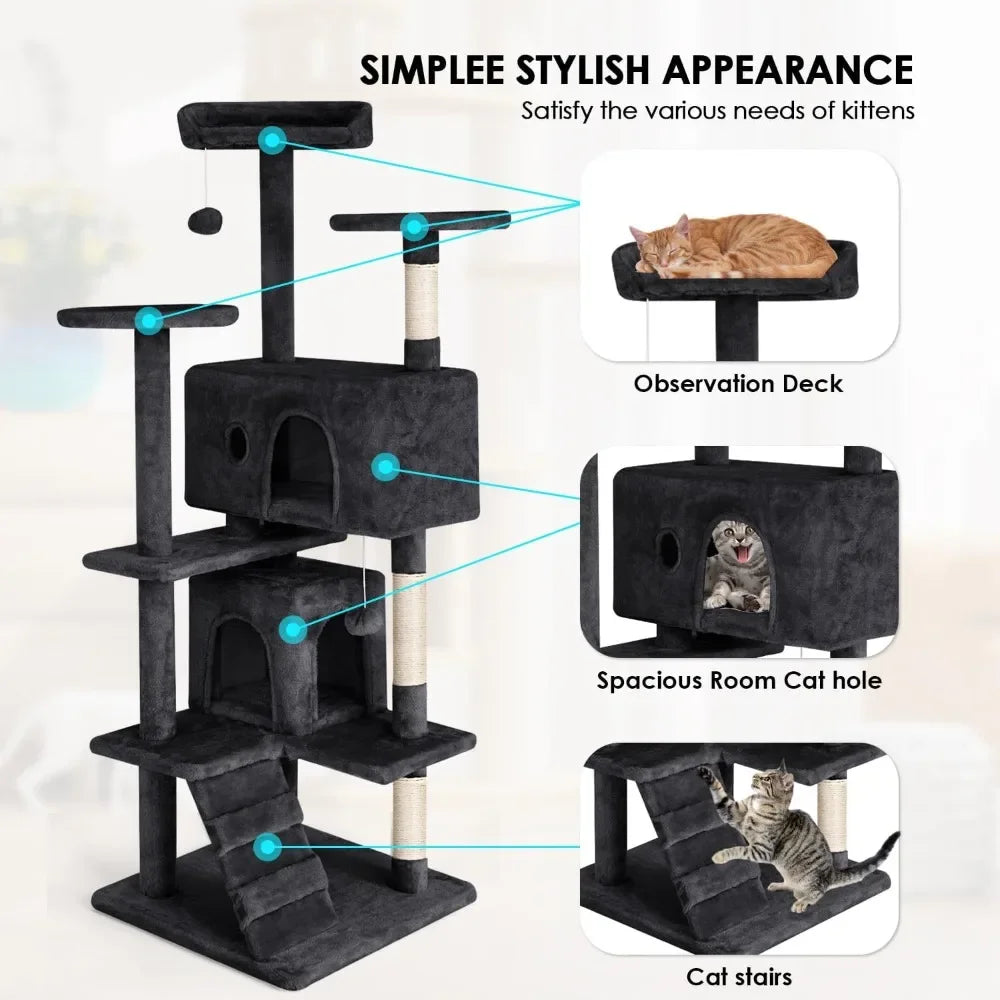 53 Inches Cat Tower for Indoor Cats with Funny Toys