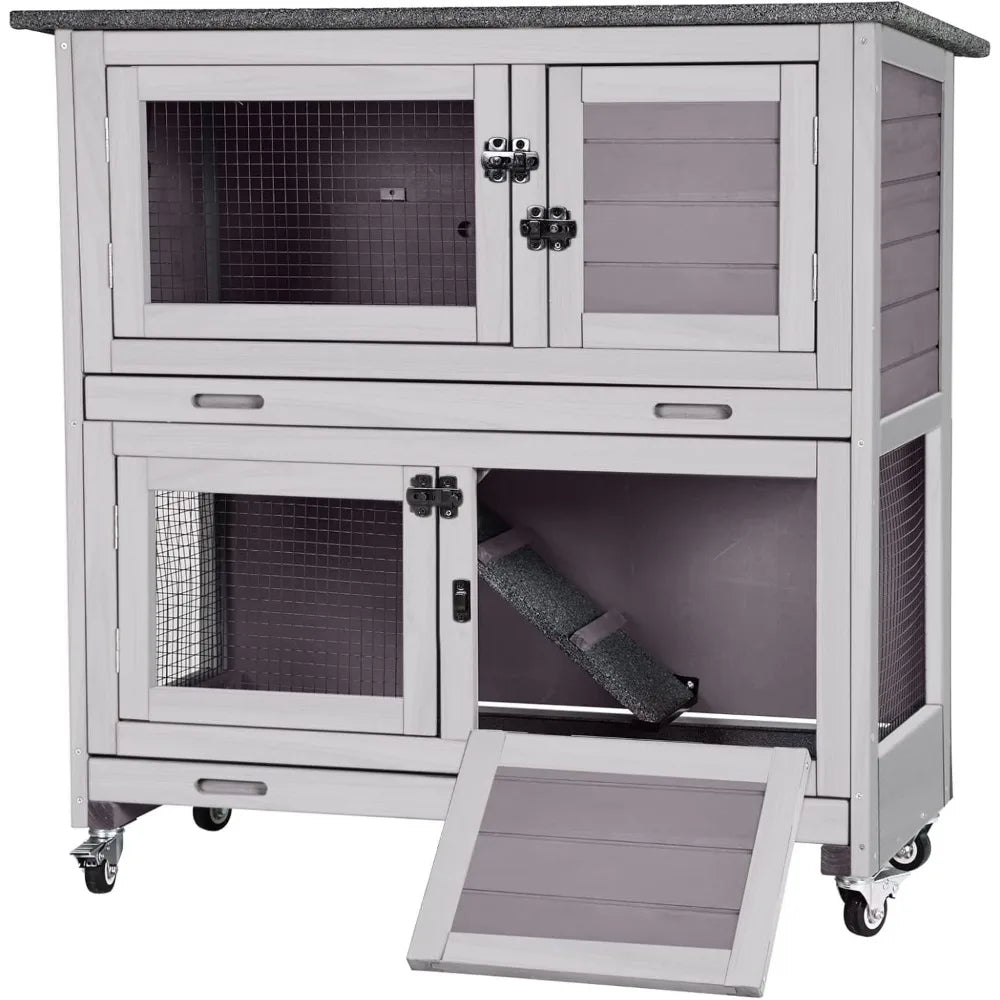Rabbit Hutch Bunny Cage, Guinea Pig Cage Indoor Wood Cage
