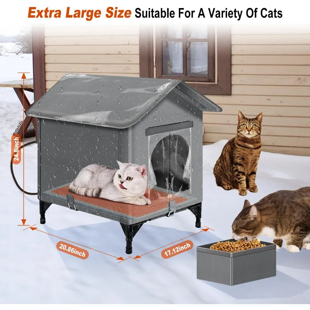 Heated Cat House Outdoor Winter with Heating Pad Weatherproof