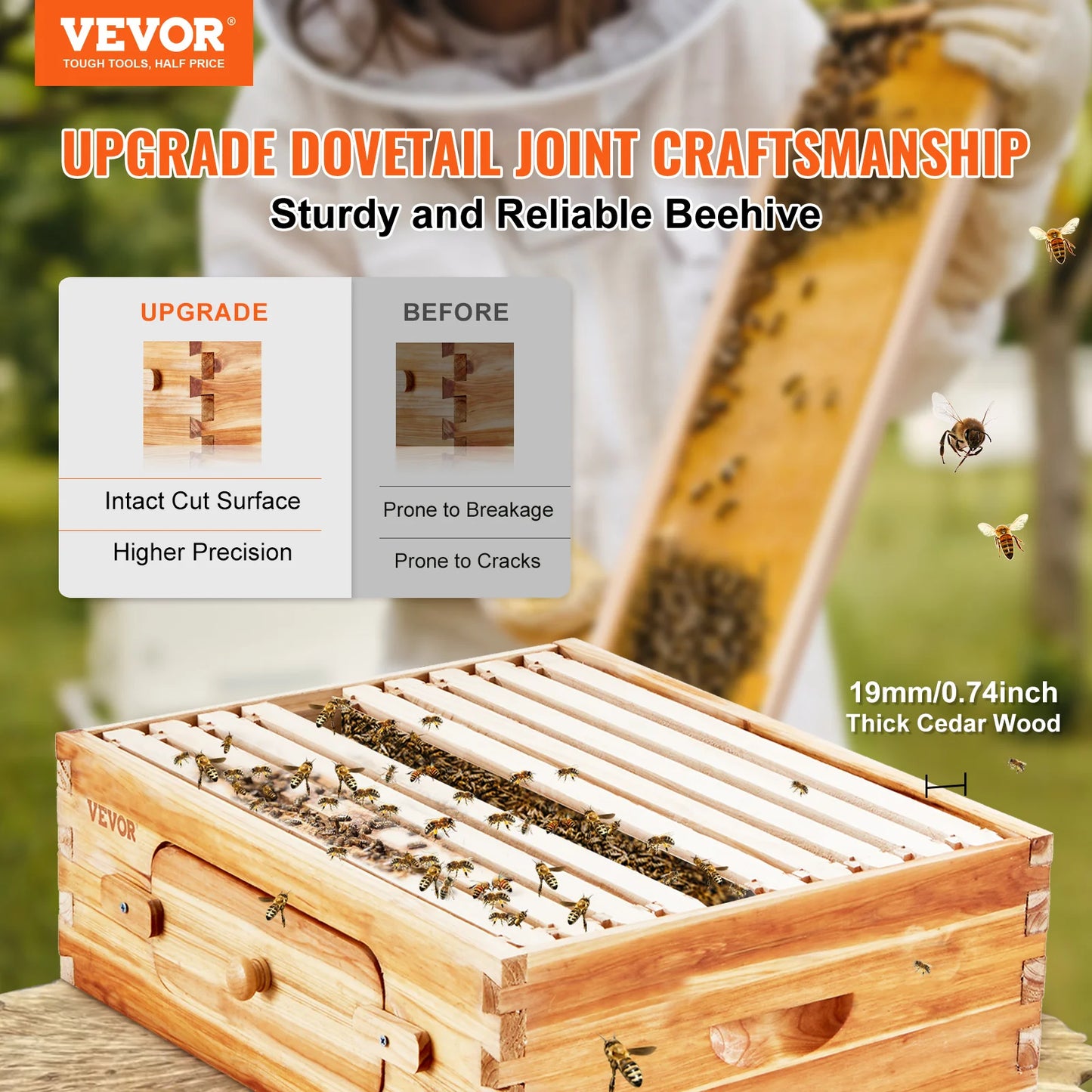 VEVOR Bee Hive Medium Box Starter Kit Natural Cedar Wood