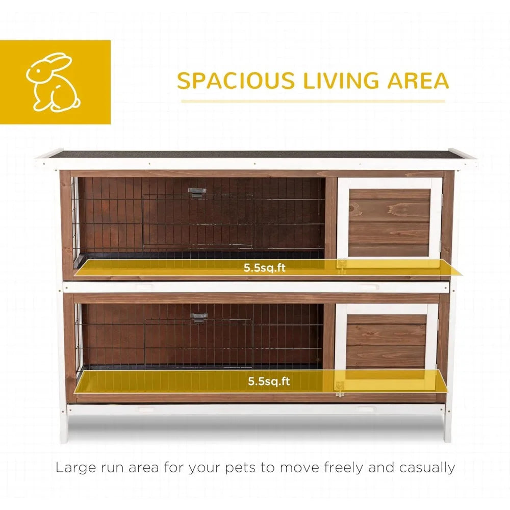 54 Inch 2 Story Large Rabbit Hutch Bunny Cage Wooden Pet House