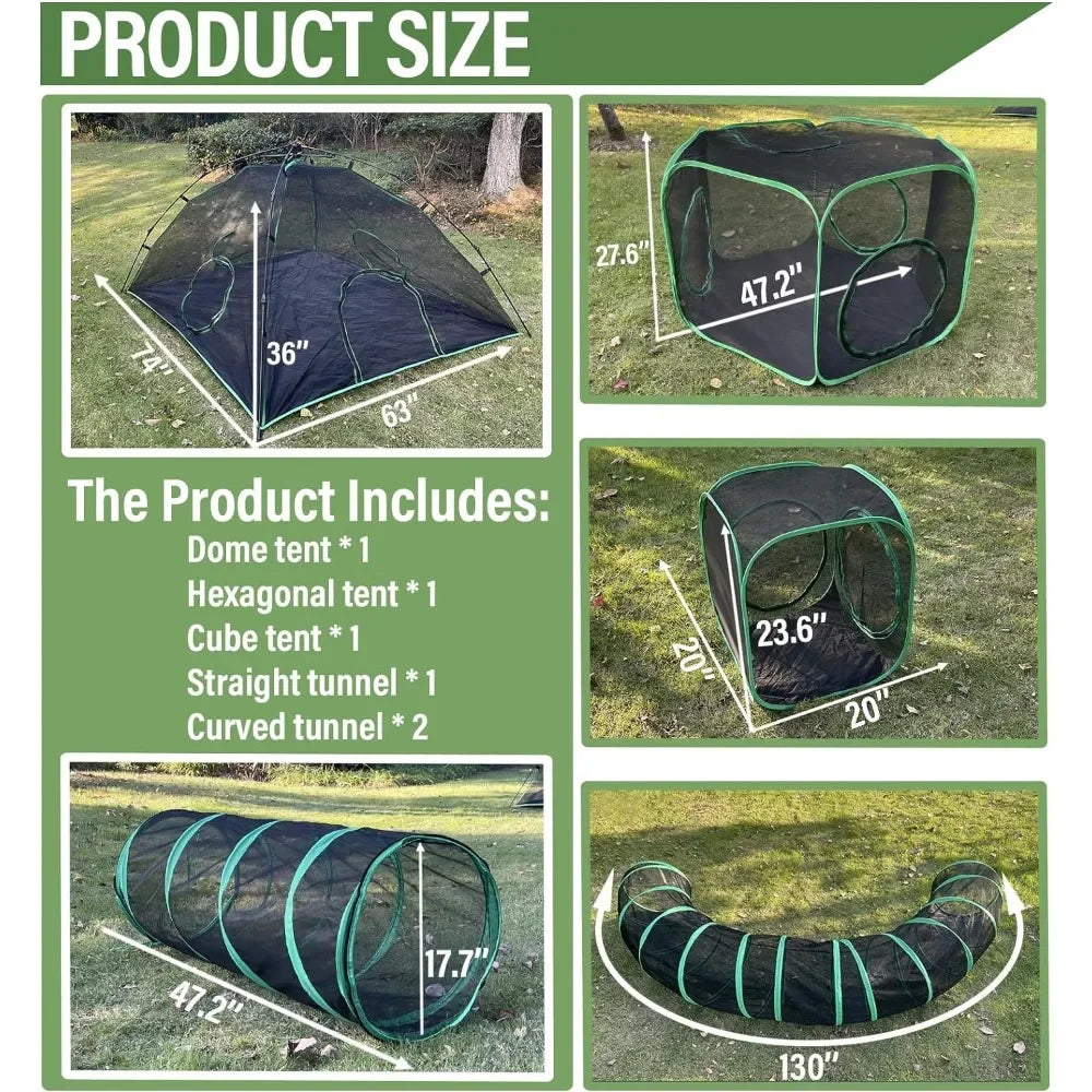 6-in-1 Outdoor Cat Play Tents and Tunnels Portable Enclosures