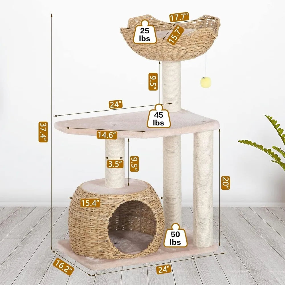 Modern Wood Tree for Indoor Cats Multi-Level Cat Tower