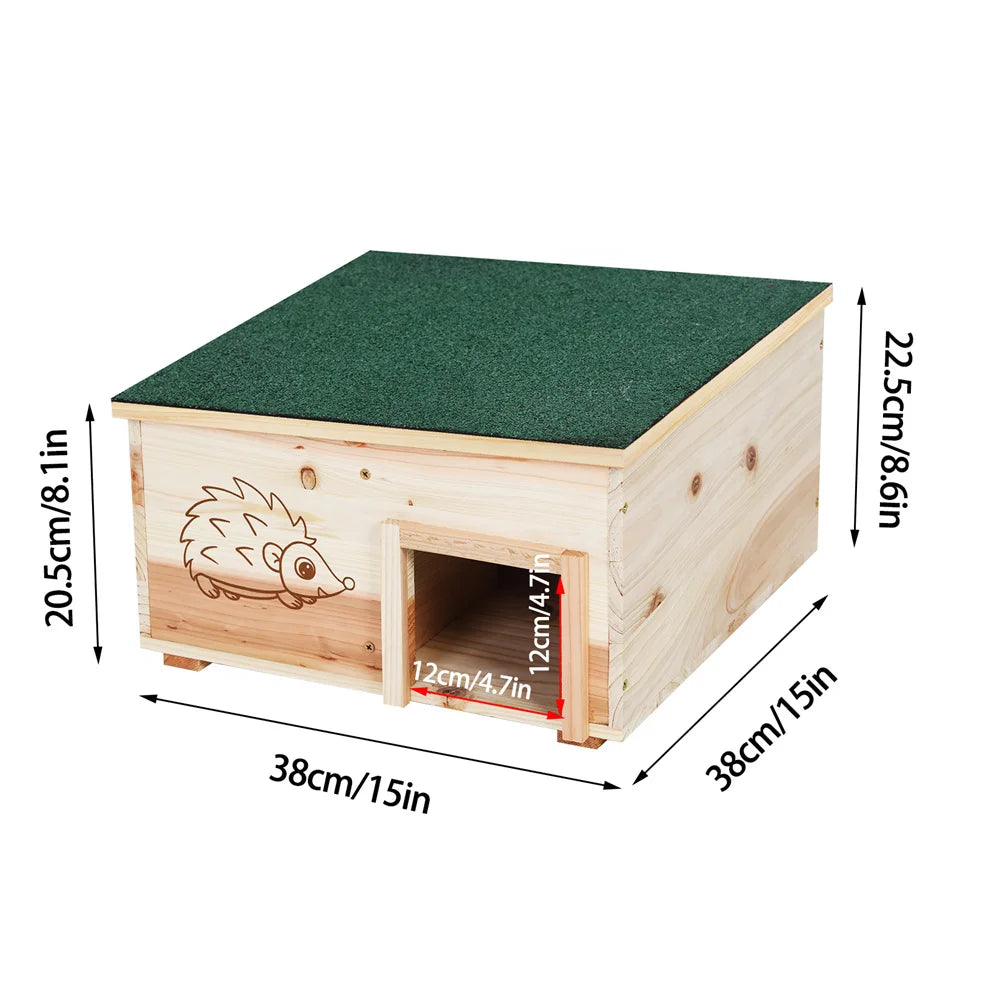Wooden Hedgehog House Small Animal Shelter Hideout Predator Proof
