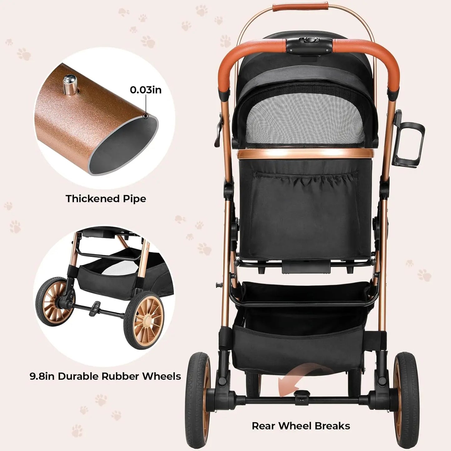 2in1 Dog Buggy Stroller Dog Box For Car, 360° High Wheels