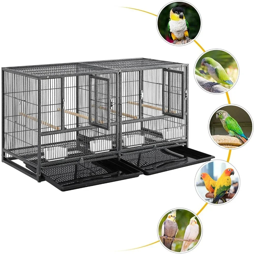 Stackable Bird Cage Divided Breeder Breeding Parakeet Cage Black