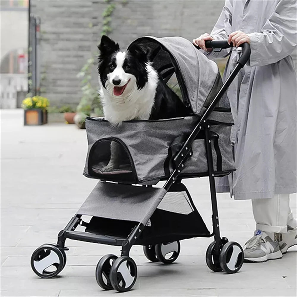 Pet Dog Stroller Foldable Travel Carrier with Rain Cover