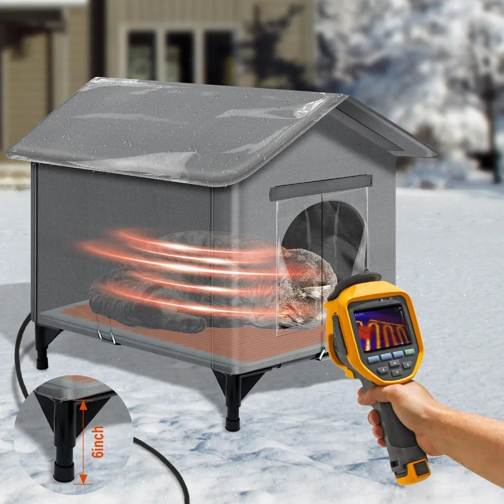 Heated Cat House Outdoor Winter with Heating Pad Weatherproof