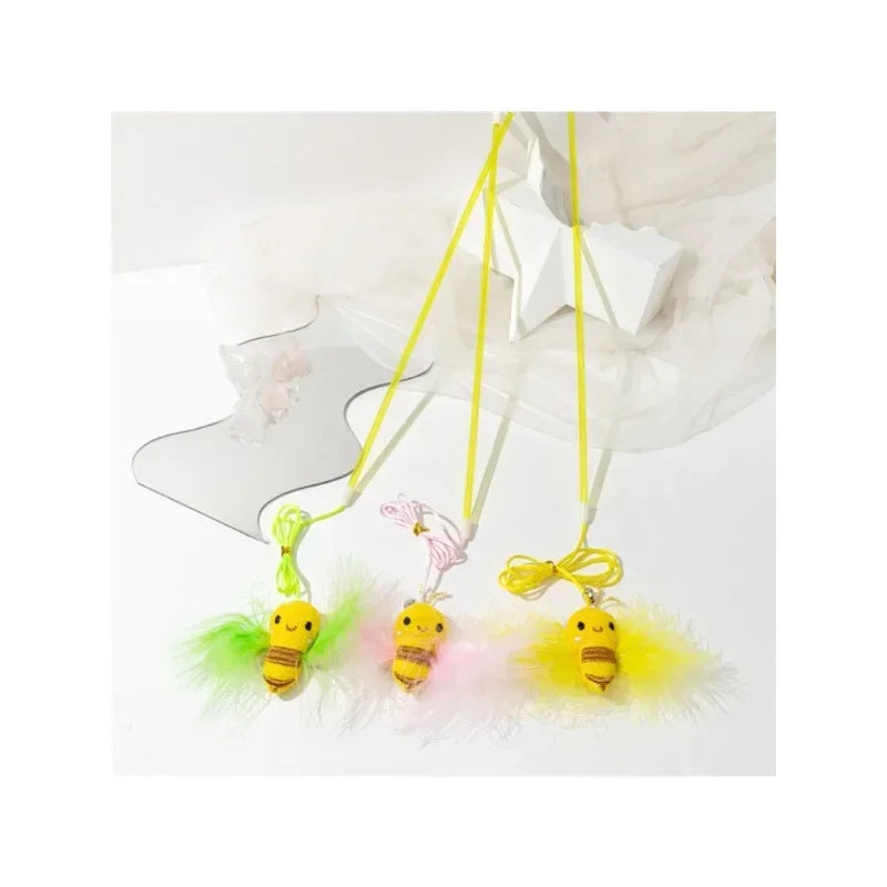 1Pcs Random Color Cat Teaser Wand Funny Fake Feather Bee Toy