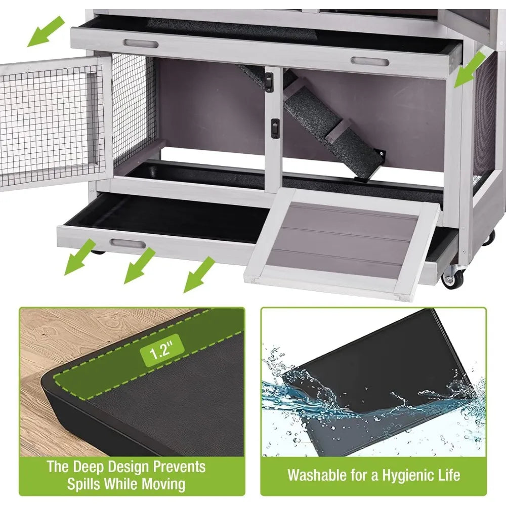 Rabbit Hutch Bunny Cage, Guinea Pig Cage Indoor Wood Cage