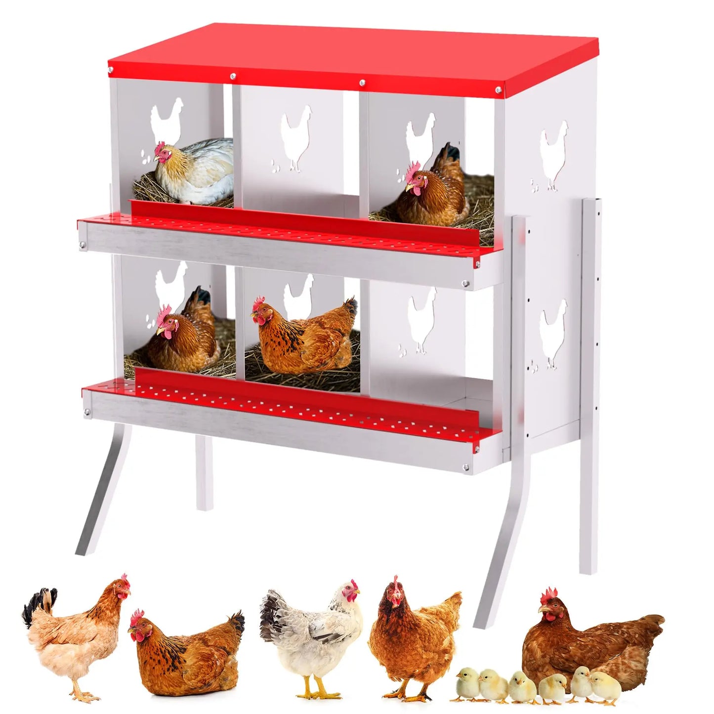 Nesting Boxes for Chickens, 6 Compartment Box with Legs