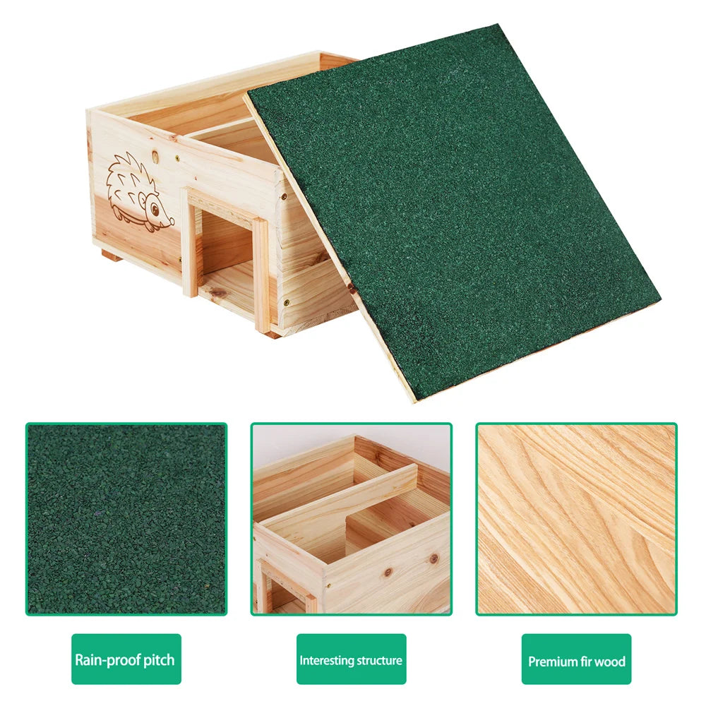Wooden Hedgehog House Small Animal Shelter Hideout Predator Proof