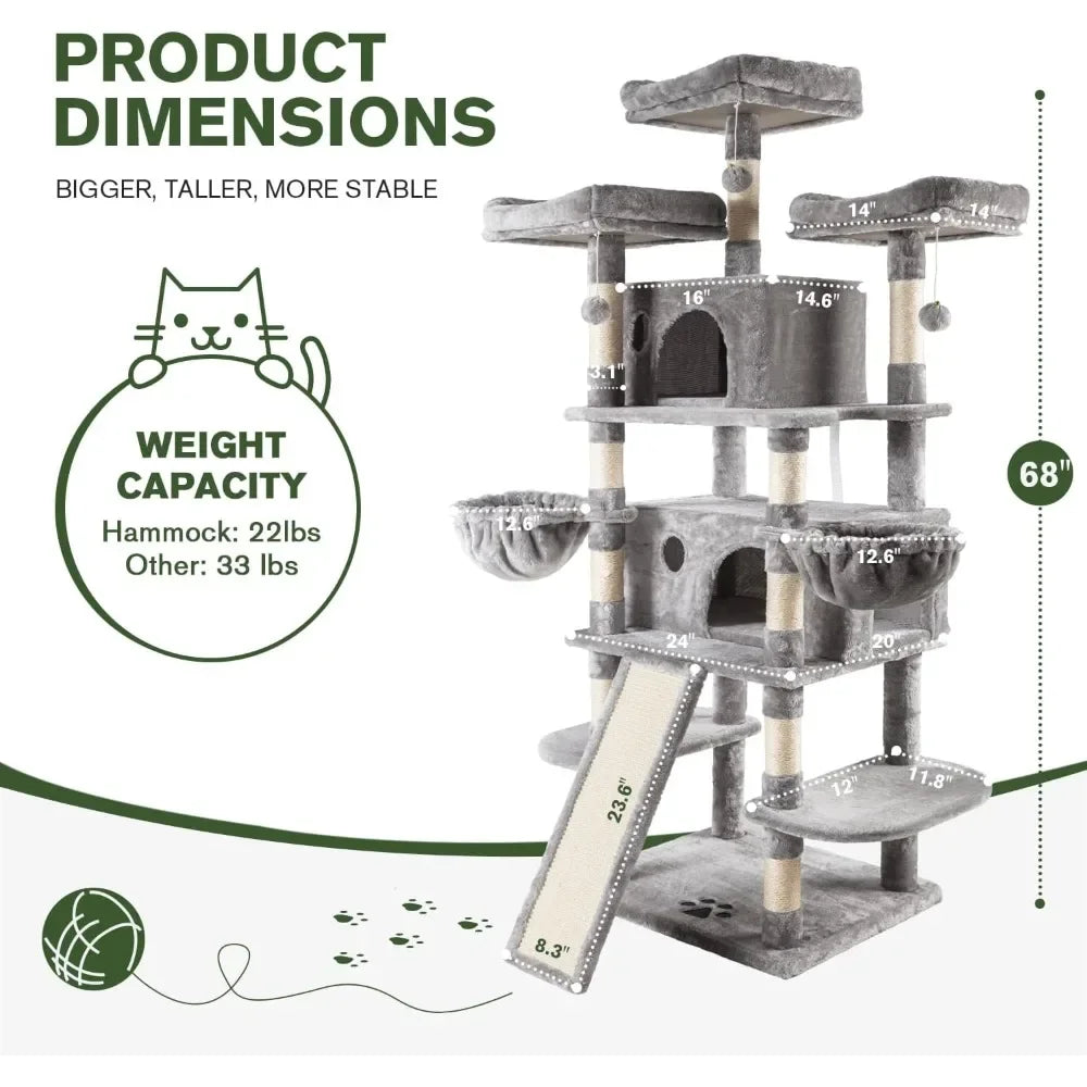 68 Inches Multi-Level Cat Tree for Large Cats Tower