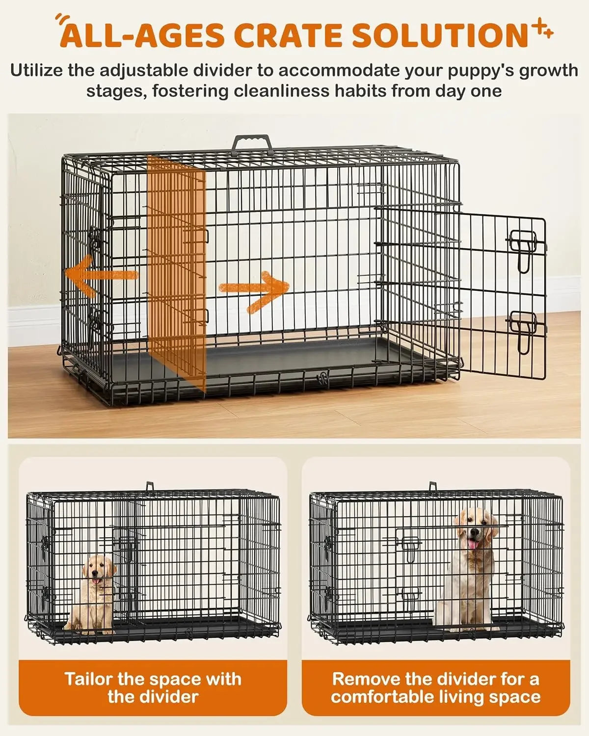 42 Inch Dog Crate Double Door Dog Crate w/Divider XL Collapsible Wire