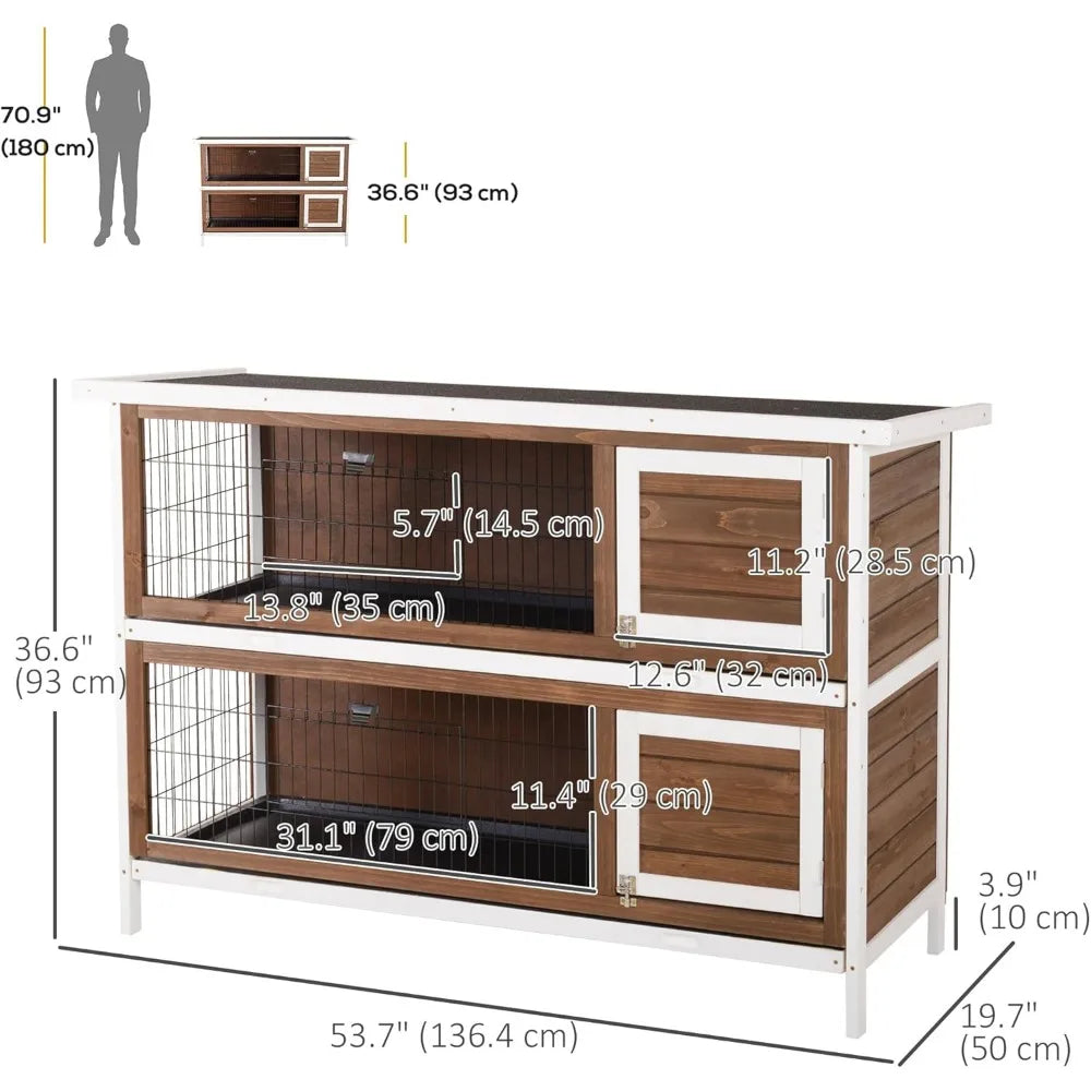 54 Inch 2 Story Large Rabbit Hutch Bunny Cage Wooden Pet House