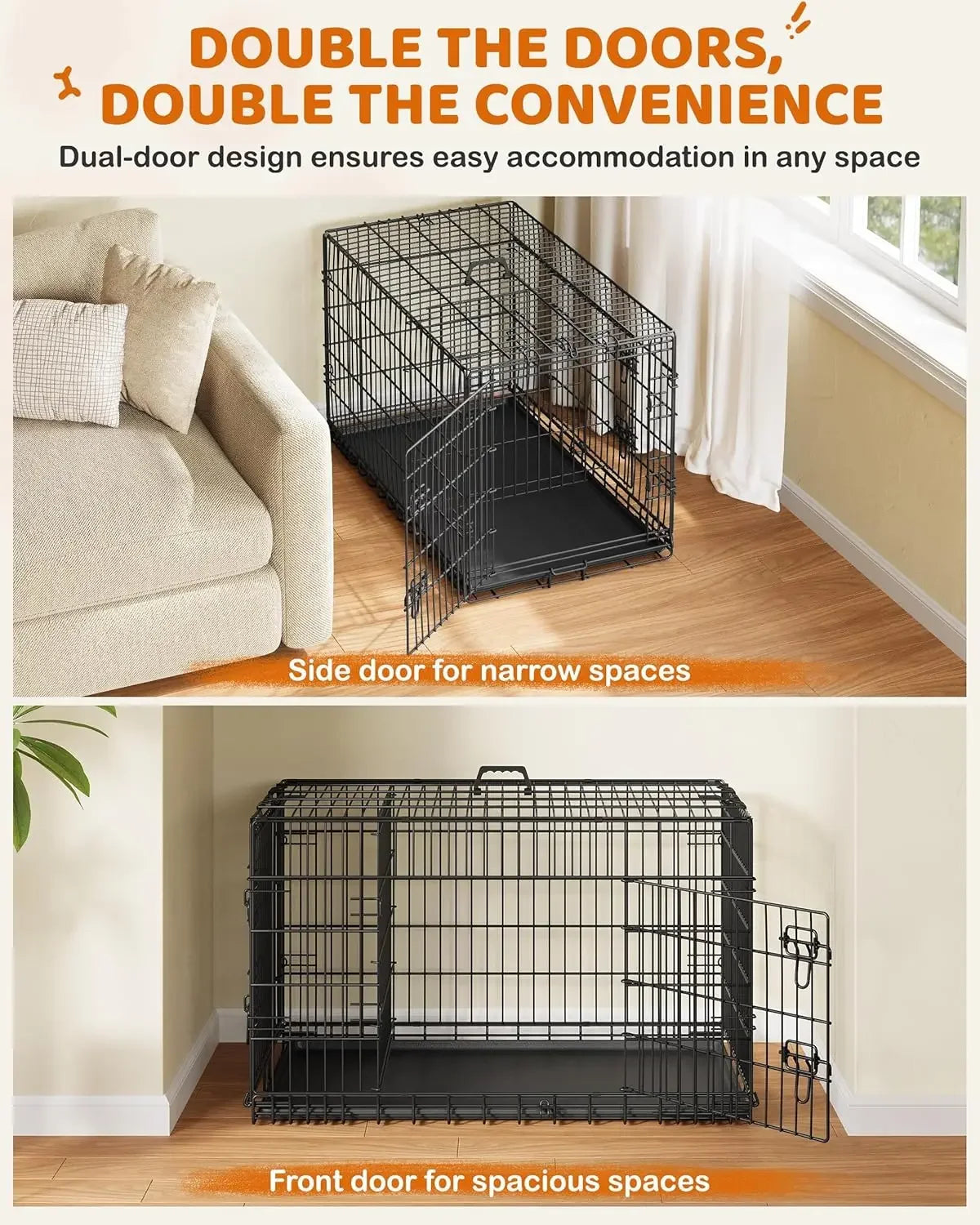 42 Inch Dog Crate Double Door Dog Crate w/Divider XL Collapsible Wire