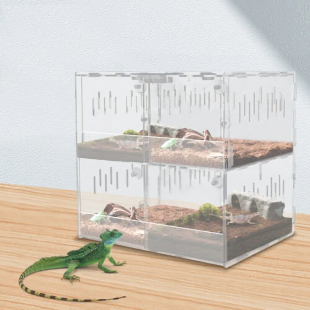 Bymaocar 4-grid Clear Acrylic Reptile Terrarium Cage