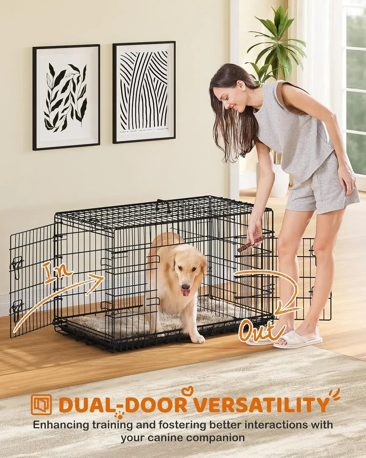 42 Inch Dog Crate Double Door Dog Crate w/Divider XL Collapsible Wire