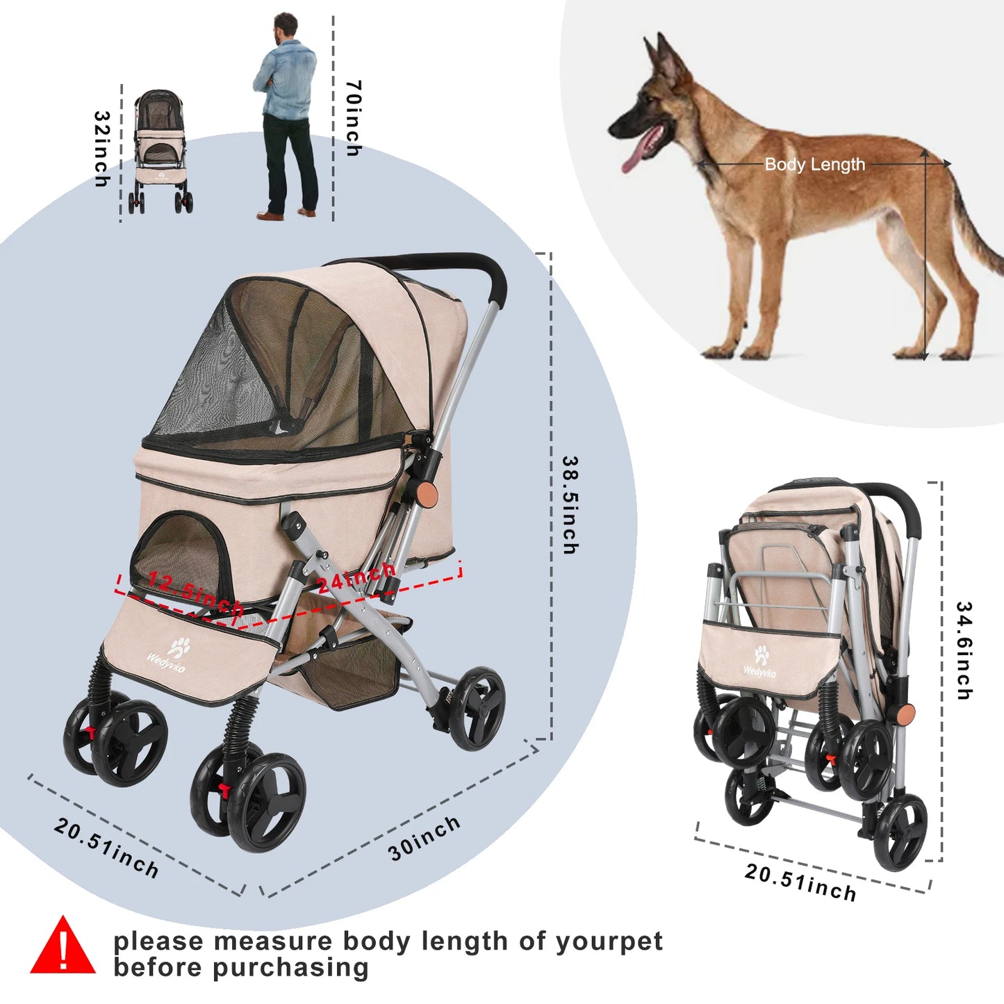 Foldable Cat Dog Stroller Detachable Easy Assembly Carrier