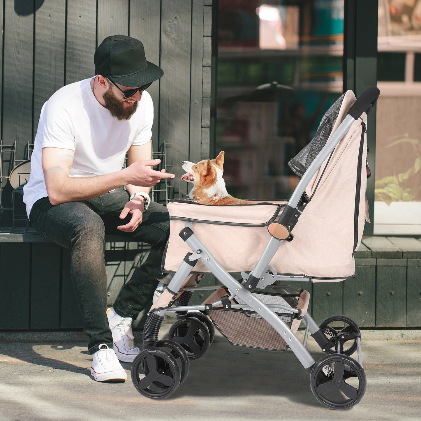 Foldable Cat Dog Stroller Detachable Easy Assembly Carrier