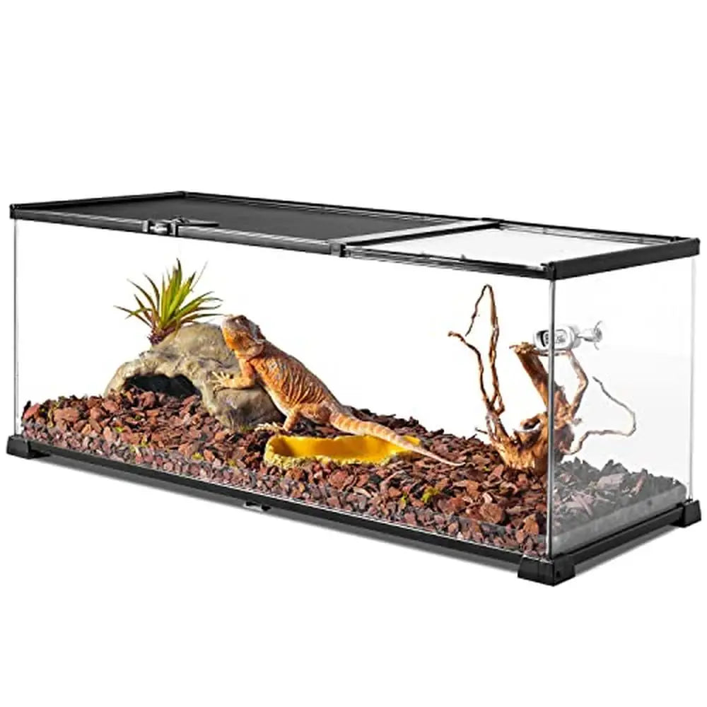 20 Gallon Dual Top Sliding Reptile Glass Terrarium Easy Clean Tank