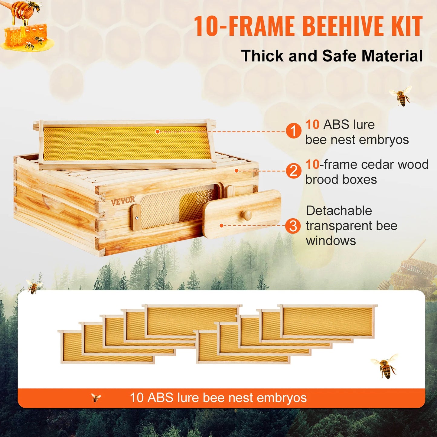 VEVOR Bee Hive Medium Box Starter Kit Natural Cedar Wood