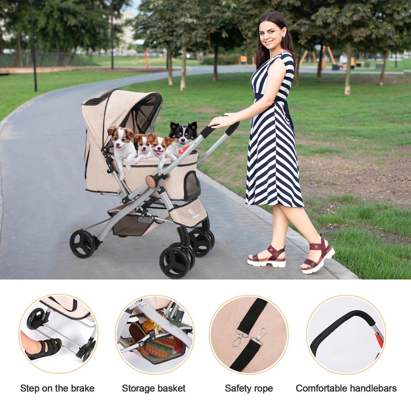 Foldable Cat Dog Stroller Detachable Easy Assembly Carrier
