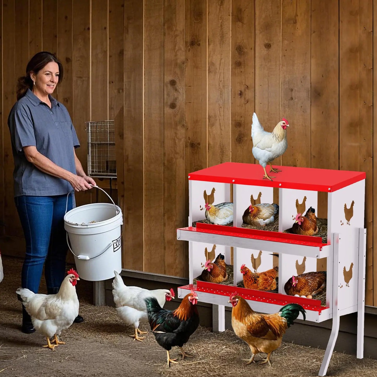 Nesting Boxes for Chickens, 6 Compartment Box with Legs