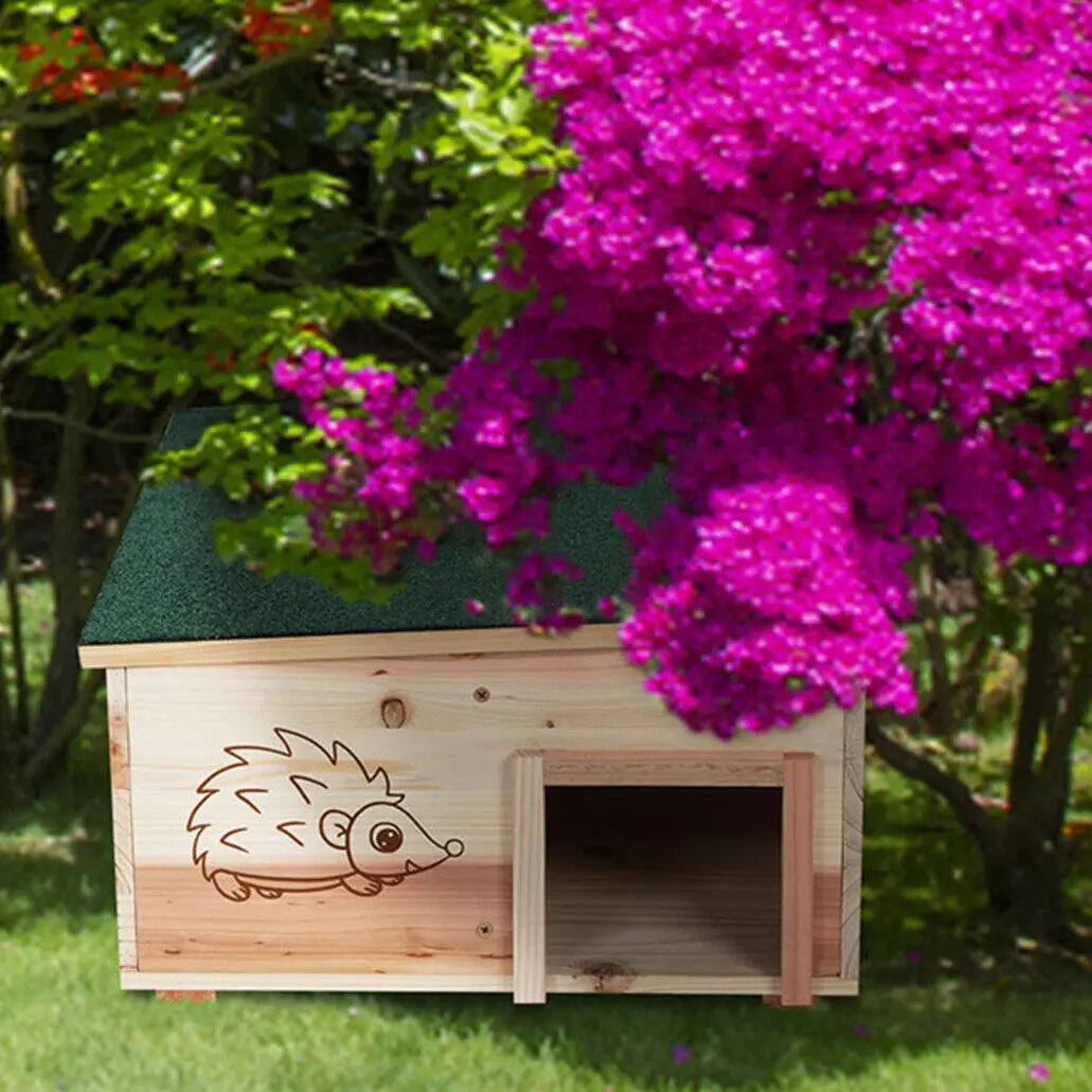 Wooden Hedgehog House Small Animal Shelter Hideout Predator Proof