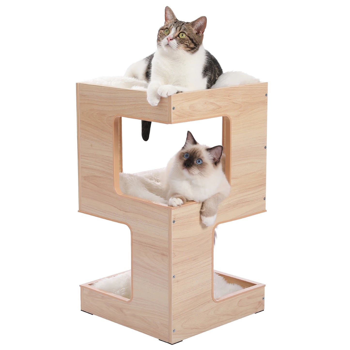 Modern Cat Tree with Scratcher Board and 3 Levels House