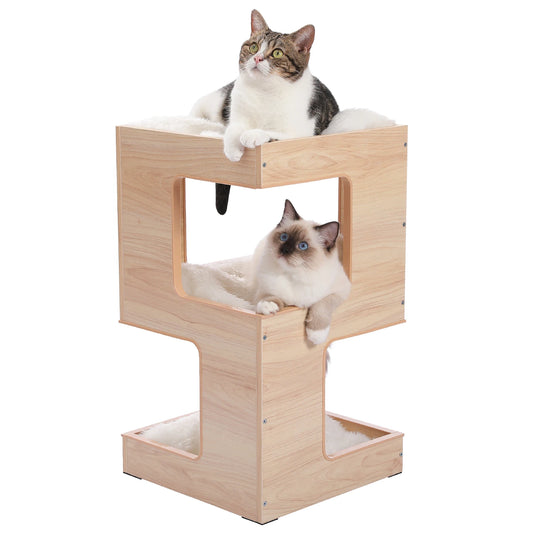 Modern Cat Tree with Scratcher Board and 3 Levels House