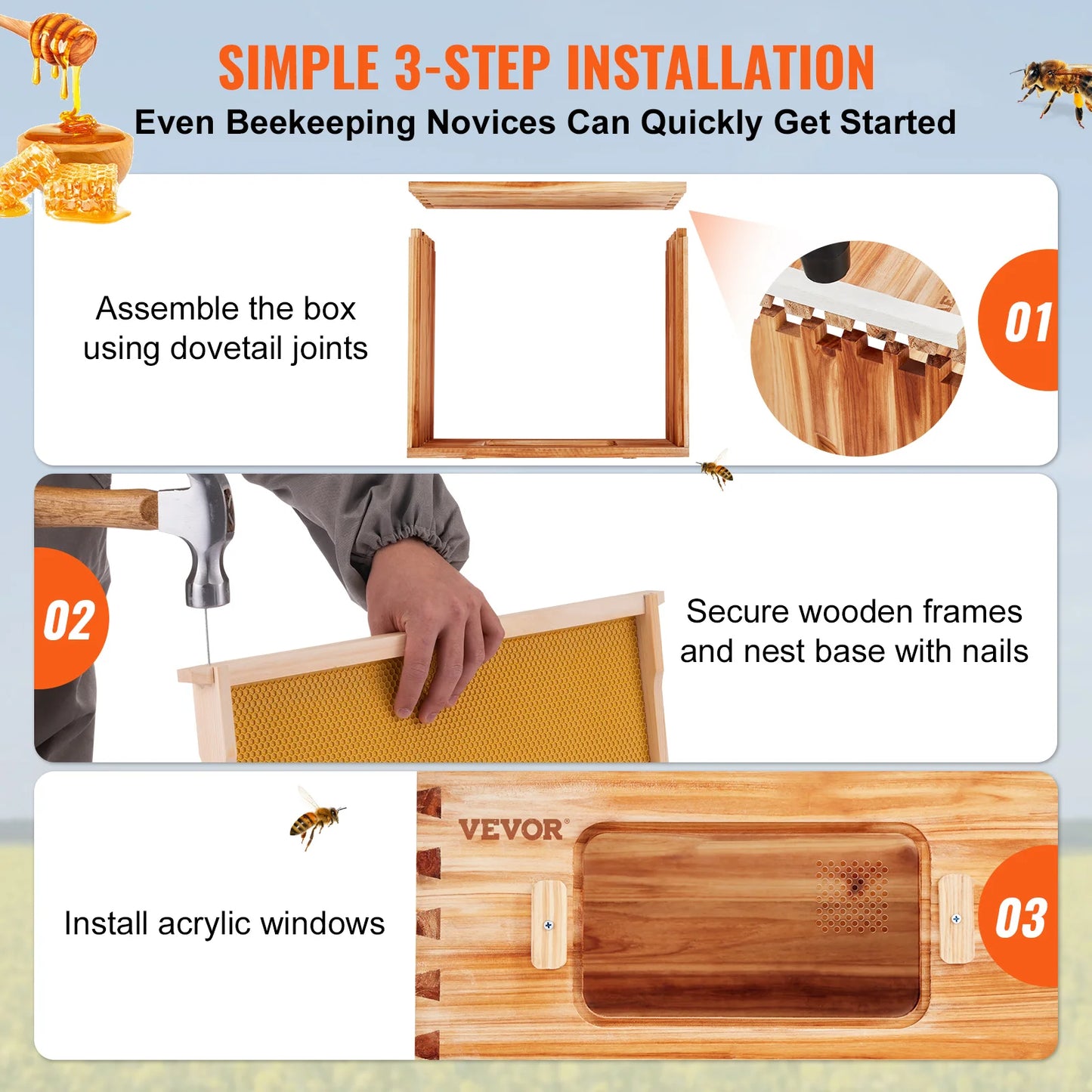 VEVOR Bee Hive Medium Box Starter Kit Natural Cedar Wood