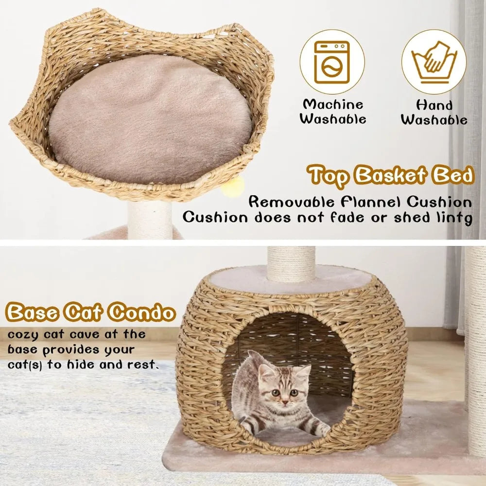 Modern Wood Tree for Indoor Cats Multi-Level Cat Tower