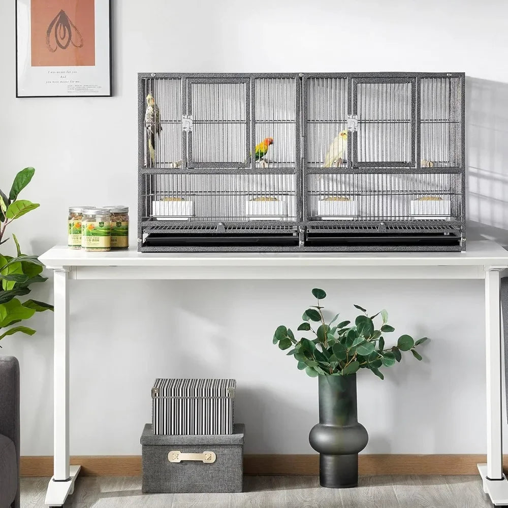 Stackable Bird Cage Divided Breeder Breeding Parakeet Cage Black