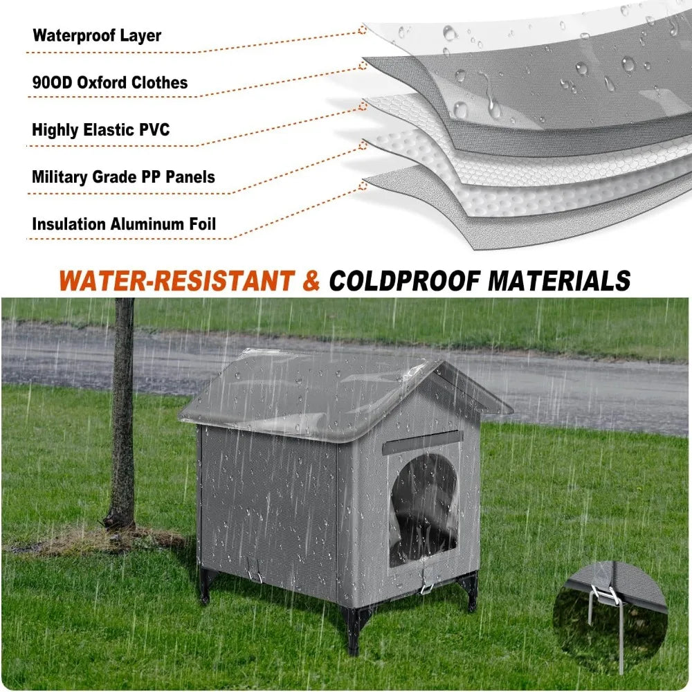 Heated Cat House Outdoor Winter with Heating Pad Weatherproof