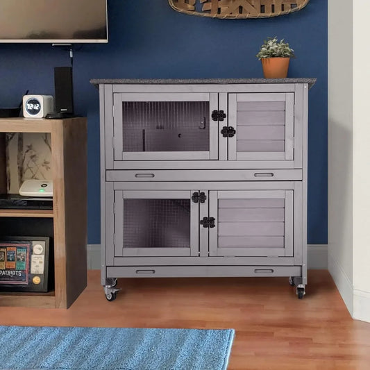 Rabbit Hutch Bunny Cage, Guinea Pig Cage Indoor Wood Cage