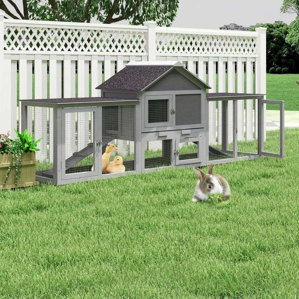82.5 Inch Large Wooden Rabbit Hutch Outdoor Easy to Assemble Rabbit Cage Durable Bunny Hutch Indoor with Cleaning Tray