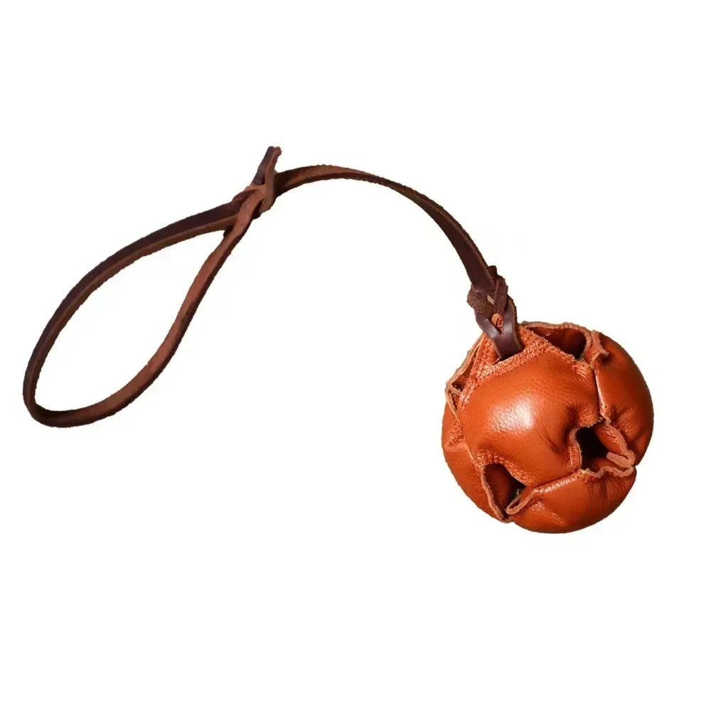 Leather Dog Training Ball Toy with Handle for Fetch Play
